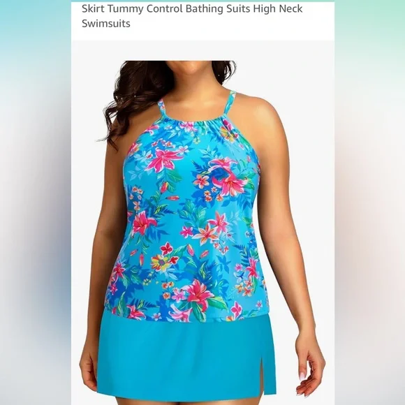 Yonique plus size 20 halter style with skirt tankini - Picture 2 of 2